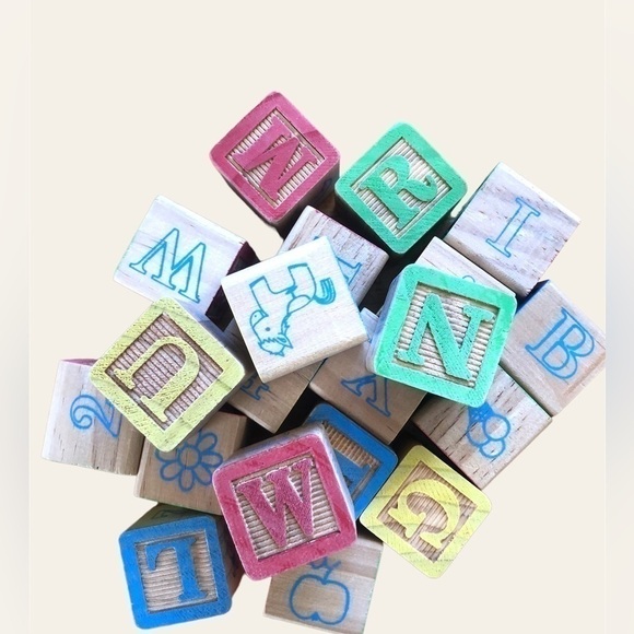 COTTAGECORE Wooden Blocks With Letters, Numbers And Images - Picture 2 of 3